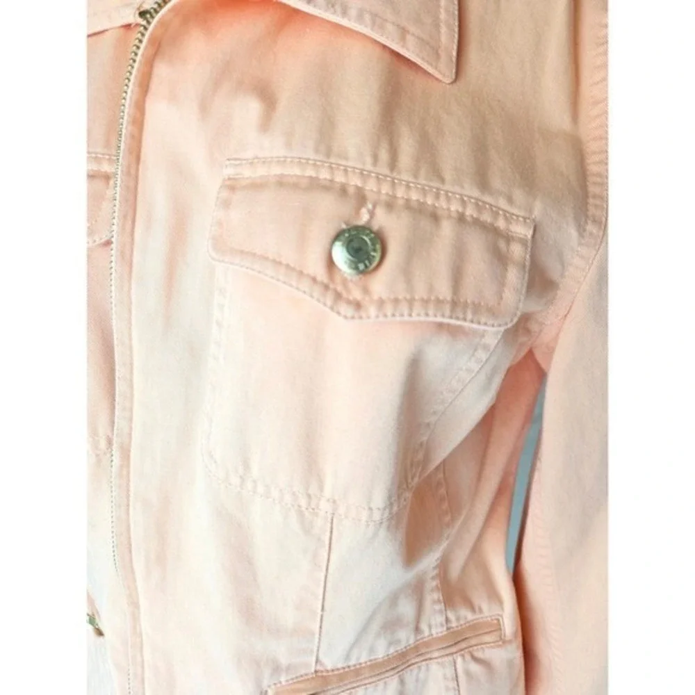 Chaps Denim Jacket Women Peach Orange Utility Zip Front Pockets‎ Size L